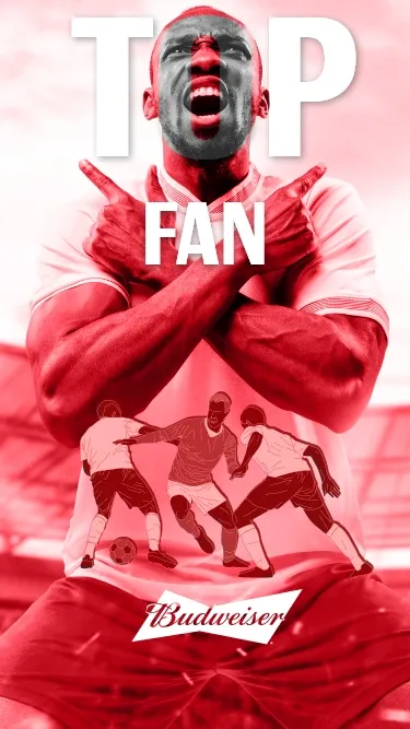 Conceito visual "Top Fan" do app de fãs da Budweiser